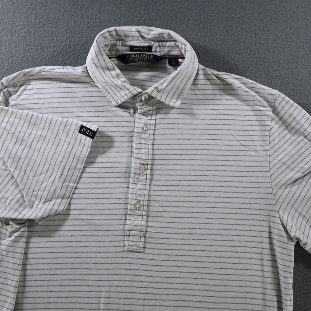 Polo Golf Ralph Lauren Mens Stretch Lisle Striped Polo Shirt Small White Grey